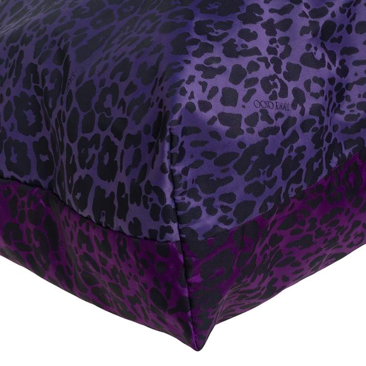 Pre Owned Jimmy Choo Purple/Black Leopard Print Fabric Tote