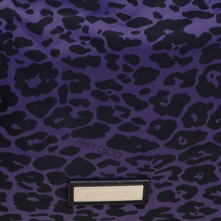 Pre Owned Jimmy Choo Purple/Black Leopard Print Fabric Tote
