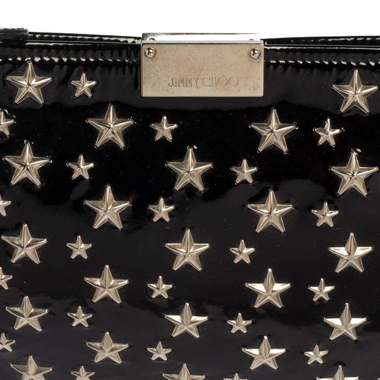 Pre Owned Jimmy Choo Black Patent Leather Star Studded Clutch
