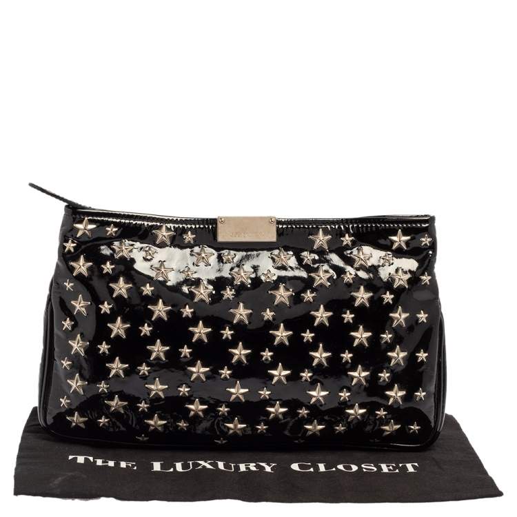 Pre Owned Jimmy Choo Black Patent Leather Star Studded Clutch