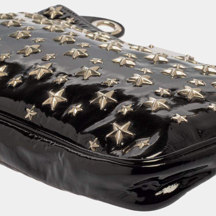 Pre Owned Jimmy Choo Black Patent Leather Star Studded Clutch