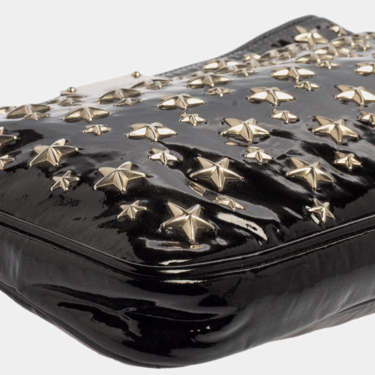 Pre Owned Jimmy Choo Black Patent Leather Star Studded Clutch