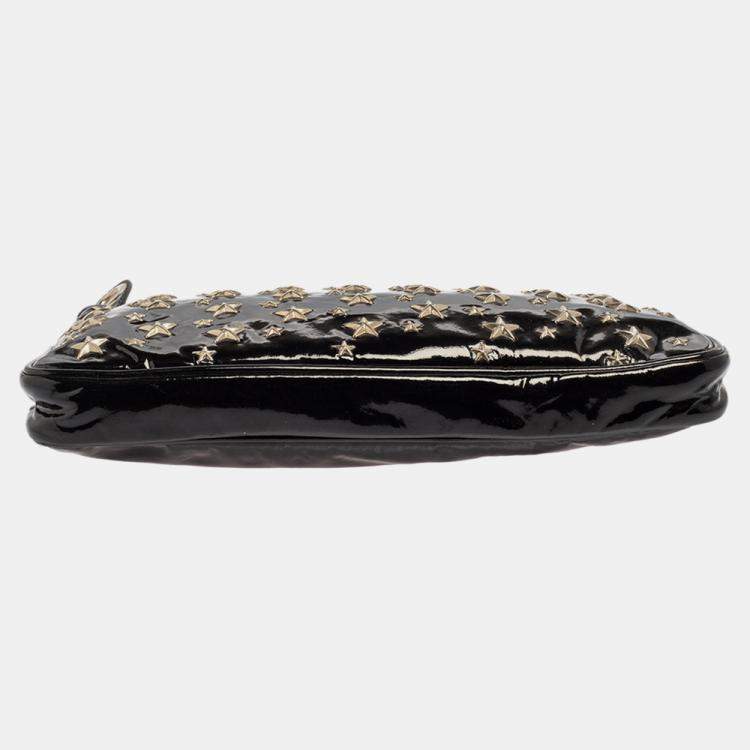 Pre Owned Jimmy Choo Black Patent Leather Star Studded Clutch