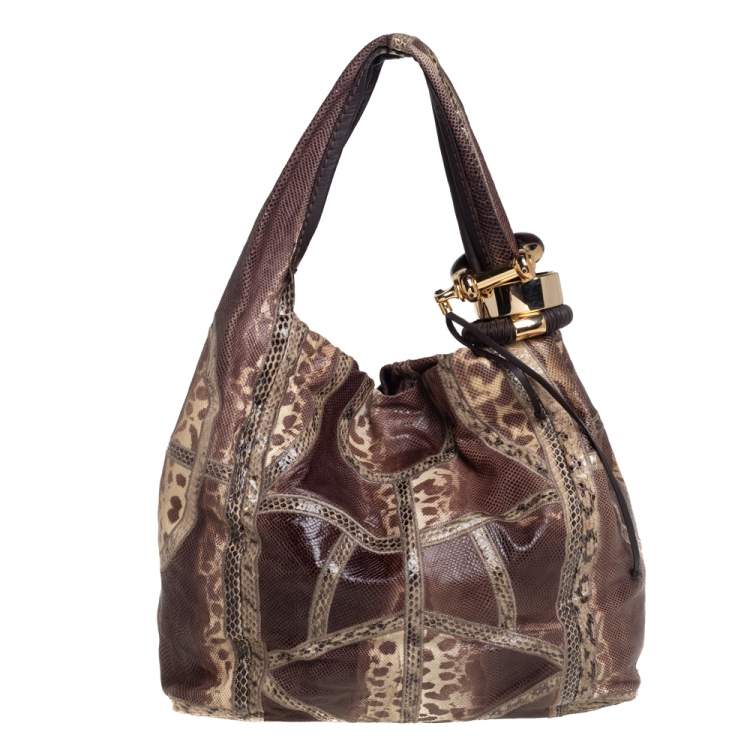 Pre Owned Jimmy Choo Brown Snakeskin Saba Hobo