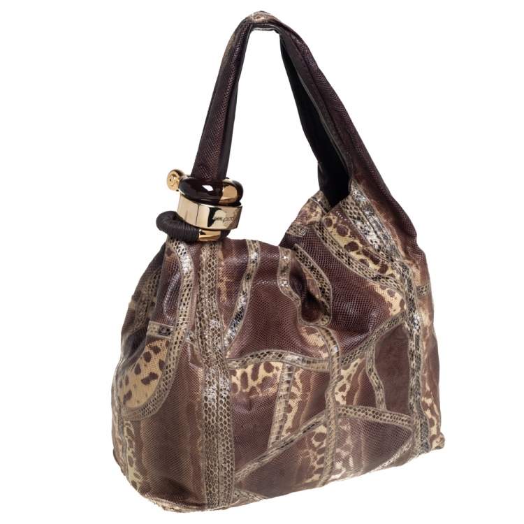 Pre Owned Jimmy Choo Brown Snakeskin Saba Hobo
