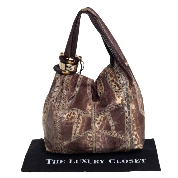 Pre Owned Jimmy Choo Brown Snakeskin Saba Hobo