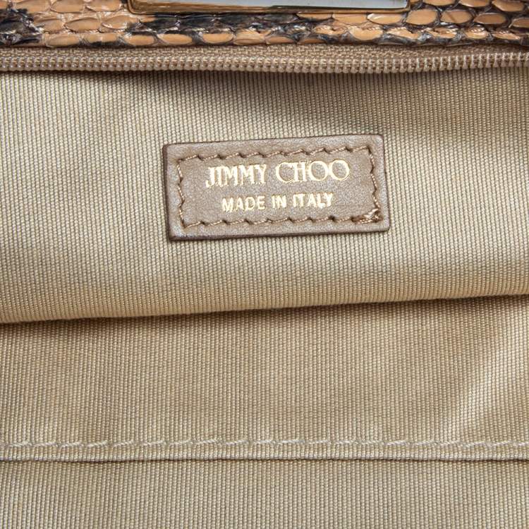 Pre Owned Jimmy Choo Brown Leather and Python Trim Zulu Clutch