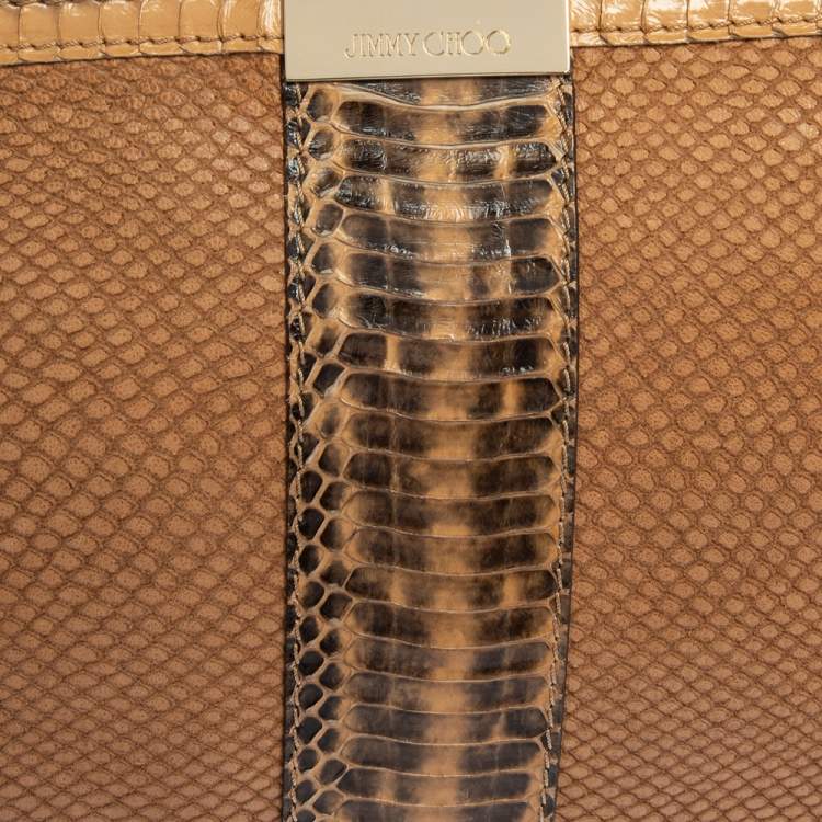 Pre Owned Jimmy Choo Brown Leather and Python Trim Zulu Clutch