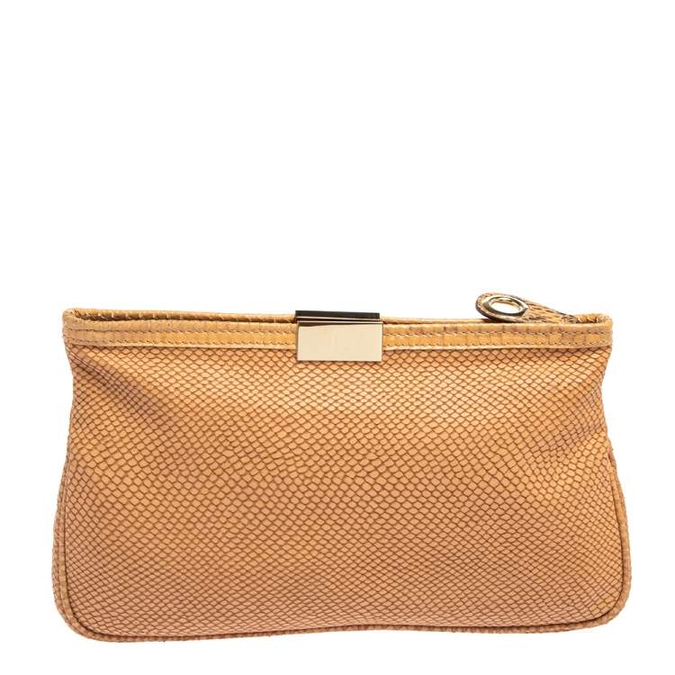 Pre Owned Jimmy Choo Brown Leather and Python Trim Zulu Clutch