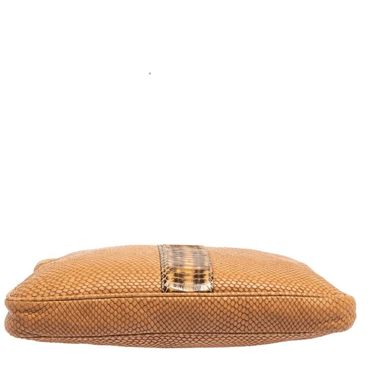 Pre Owned Jimmy Choo Brown Leather and Python Trim Zulu Clutch