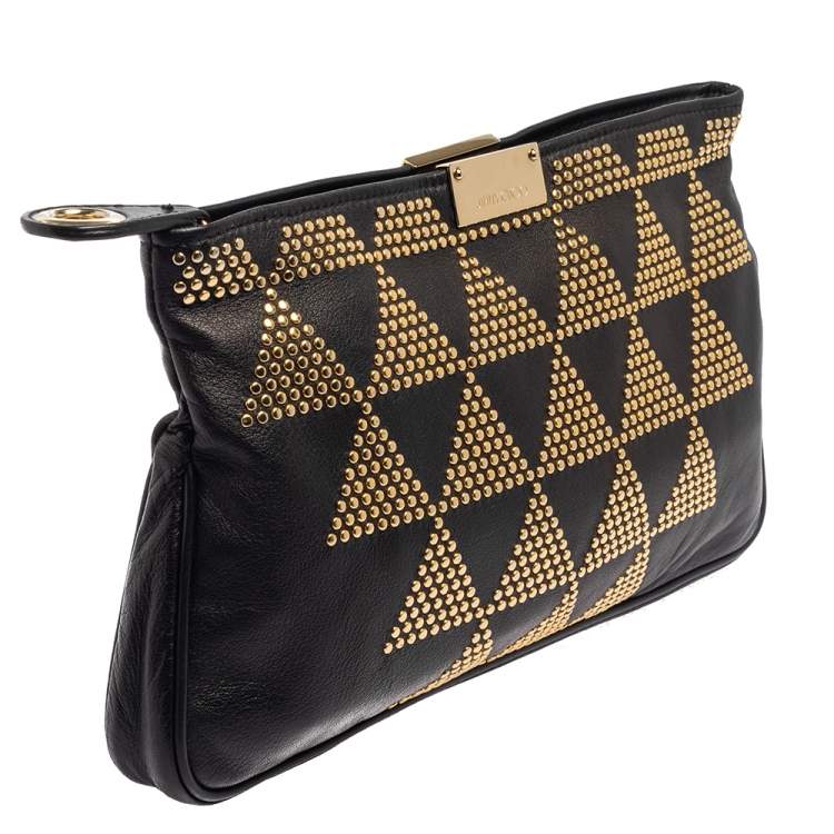 Pre Owned Jimmy Choo Black Leather Studded Zulu Clutch
