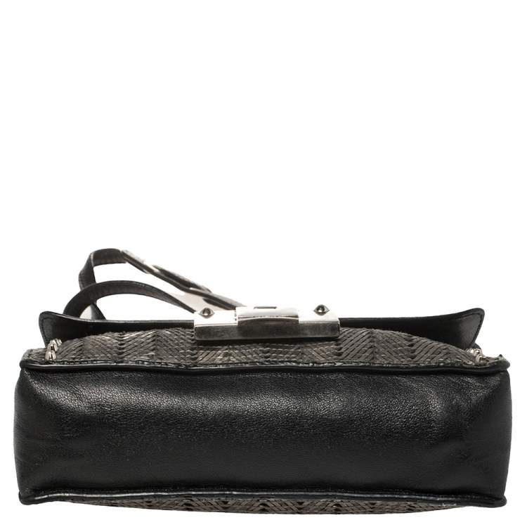 Pre Owned Jimmy Choo Silver/Black Leather Studded Rebel Flap Crossbody Bag