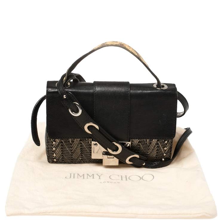 Pre Owned Jimmy Choo Silver/Black Leather Studded Rebel Flap Crossbody Bag