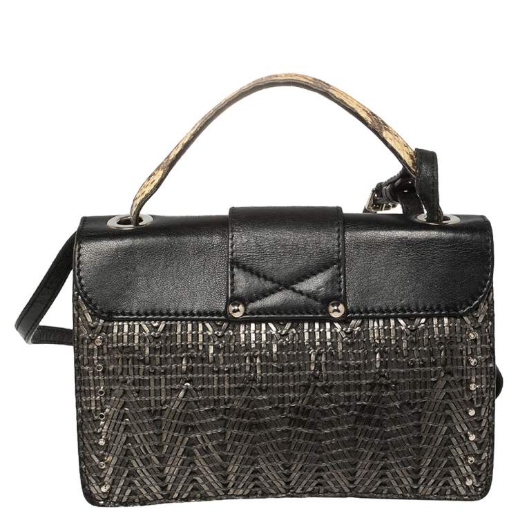 Pre Owned Jimmy Choo Silver/Black Leather Studded Rebel Flap Crossbody Bag