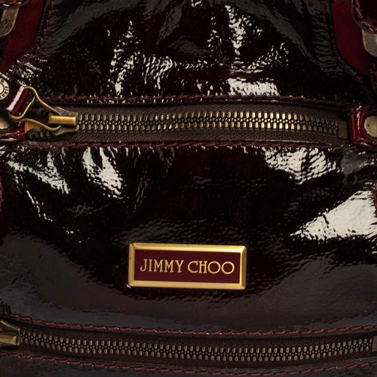 Pre Owned Jimmy Choo Burgundy Patent And Suede Mahala Satchel