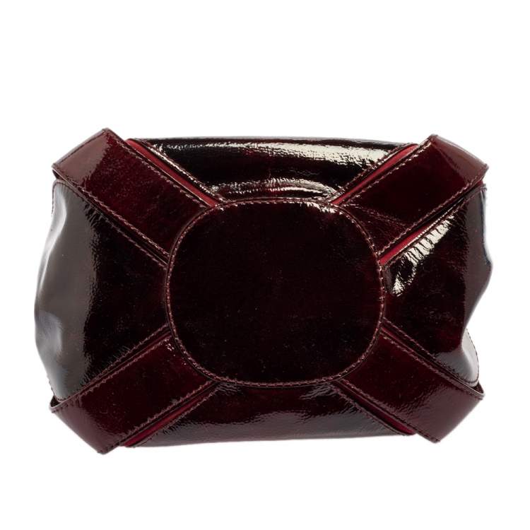 Pre Owned Jimmy Choo Burgundy Patent And Suede Mahala Satchel
