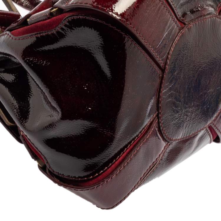 Pre Owned Jimmy Choo Burgundy Patent And Suede Mahala Satchel