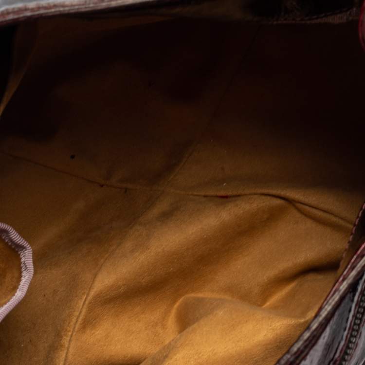 Pre Owned Jimmy Choo Burgundy Patent And Suede Mahala Satchel