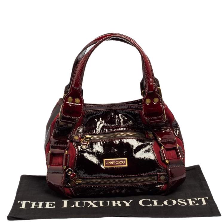 Pre Owned Jimmy Choo Burgundy Patent And Suede Mahala Satchel