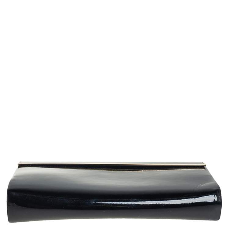 Pre Owned Jimmy Choo Black Patent Leather Frame Clutch 