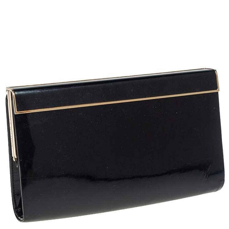 Pre Owned Jimmy Choo Black Patent Leather Frame Clutch 