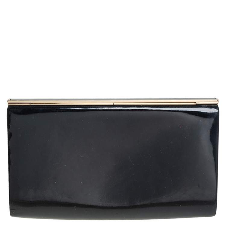 Pre Owned Jimmy Choo Black Patent Leather Frame Clutch 