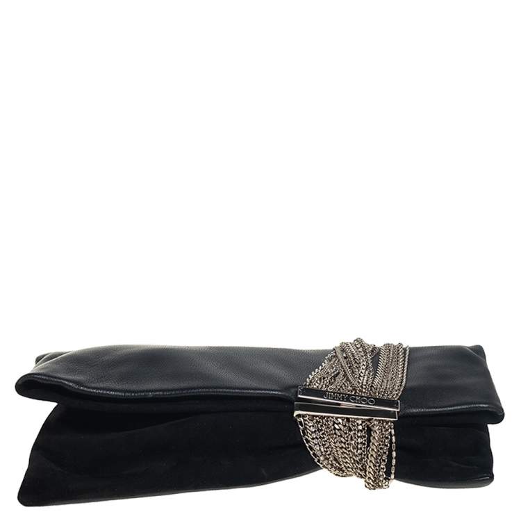 Pre Owned Jimmy Choo Black Leather and Suede Chandra Clutch