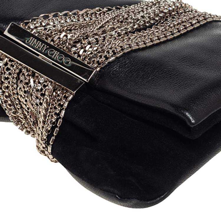 Pre Owned Jimmy Choo Black Leather and Suede Chandra Clutch
