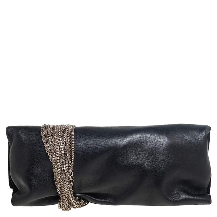 Pre Owned Jimmy Choo Black Leather and Suede Chandra Clutch