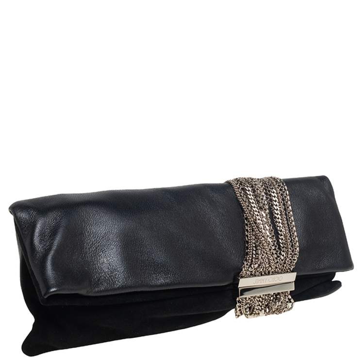 Pre Owned Jimmy Choo Black Leather and Suede Chandra Clutch