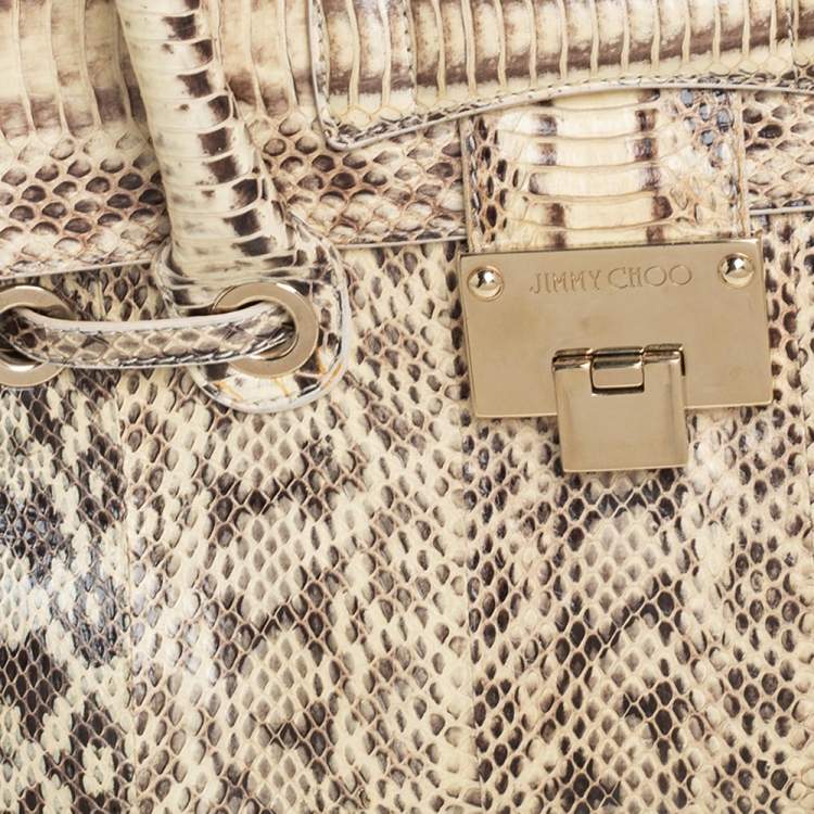Pre Owned Jimmy Choo Beige/Black Snakeskin Rosalie Satchel