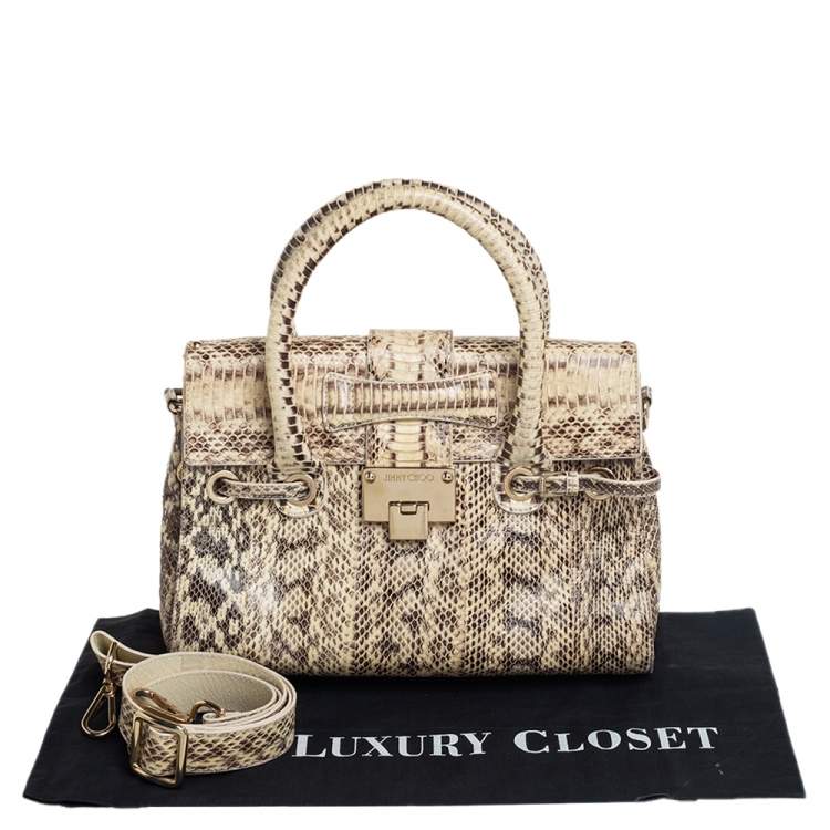 Pre Owned Jimmy Choo Beige/Black Snakeskin Rosalie Satchel