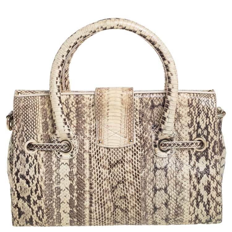 Pre Owned Jimmy Choo Beige/Black Snakeskin Rosalie Satchel