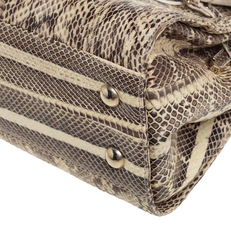 Pre Owned Jimmy Choo Beige/Black Snakeskin Rosalie Satchel