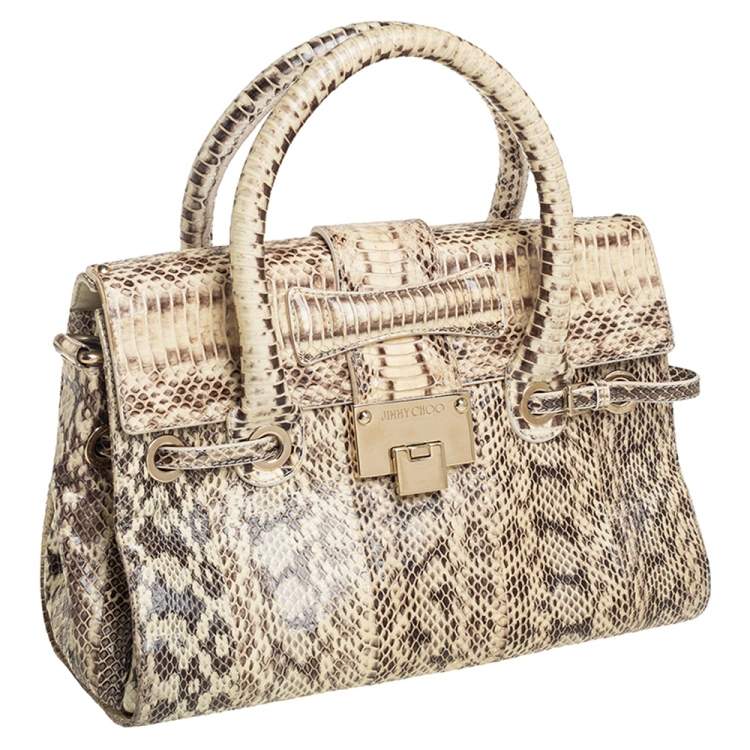 Pre Owned Jimmy Choo Beige/Black Snakeskin Rosalie Satchel