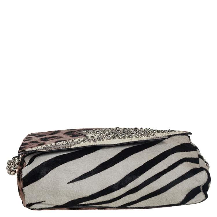 Pre Owned Jimmy Choo Animal Print Pony Hair And Snakeskin Embellished Shoulder Bag