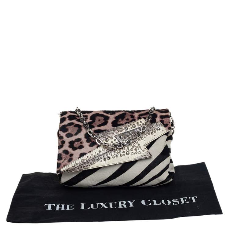 Pre Owned Jimmy Choo Animal Print Pony Hair And Snakeskin Embellished Shoulder Bag