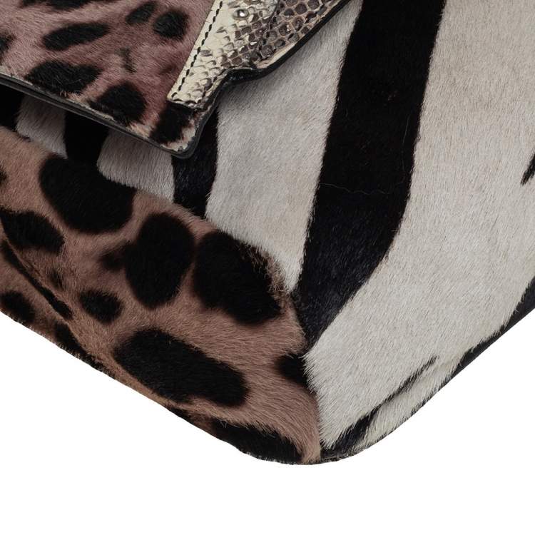 Pre Owned Jimmy Choo Animal Print Pony Hair And Snakeskin Embellished Shoulder Bag