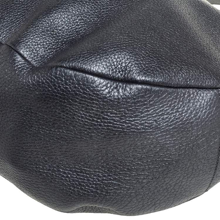 Pre Owned Jimmy Choo Dark Grey Grained Leather and Snakeskin Trim Sky Bangle Hobo