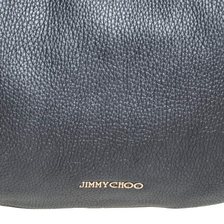 Pre Owned Jimmy Choo Dark Grey Grained Leather and Snakeskin Trim Sky Bangle Hobo
