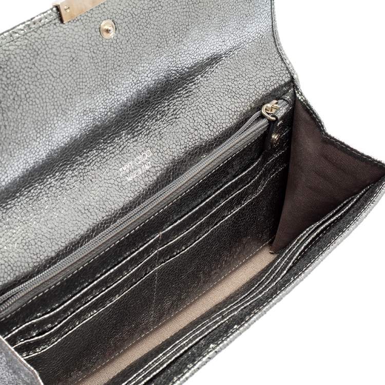 Pre Owned Jimmy Choo Metallic Silver Leather and Glitter Reese Clutch