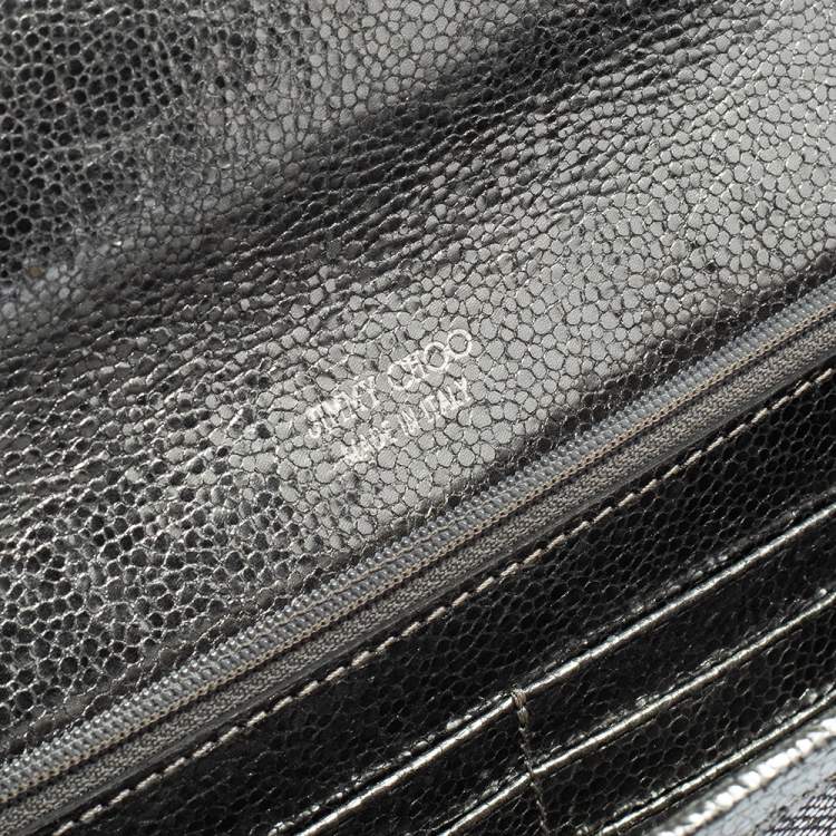Pre Owned Jimmy Choo Metallic Silver Leather and Glitter Reese Clutch
