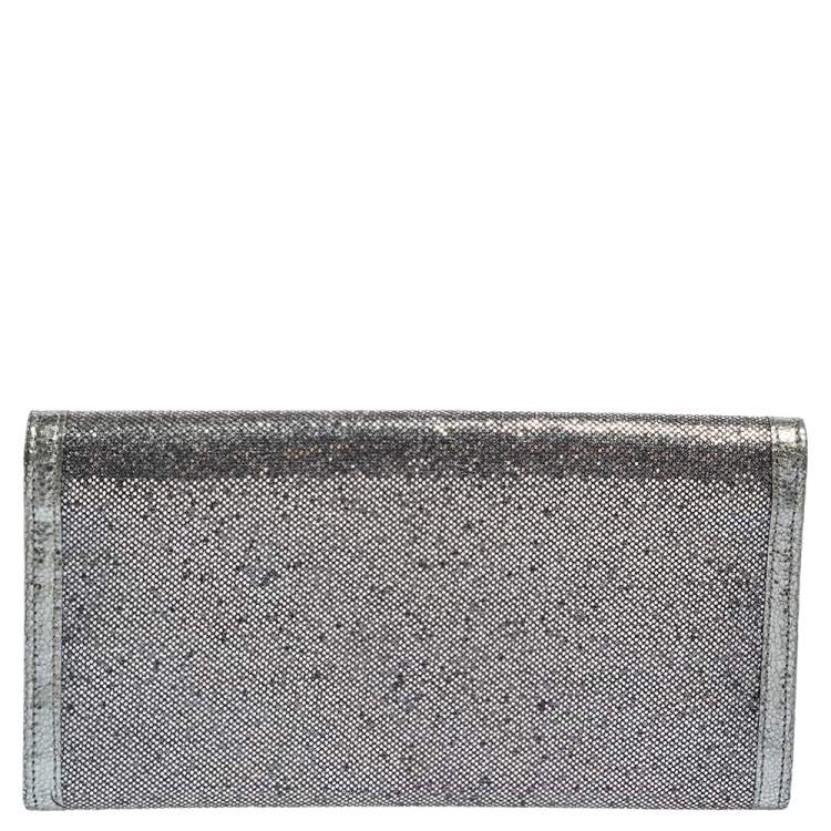 Pre Owned Jimmy Choo Metallic Silver Leather and Glitter Reese Clutch