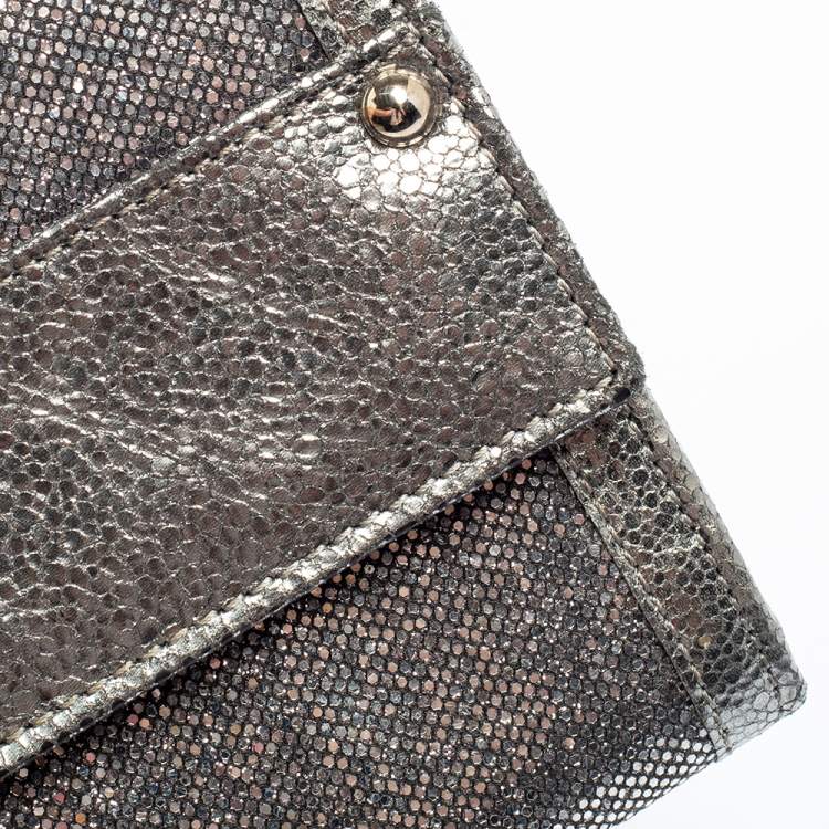 Pre Owned Jimmy Choo Metallic Silver Leather and Glitter Reese Clutch