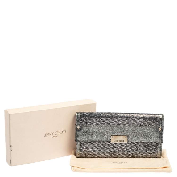 Pre Owned Jimmy Choo Metallic Silver Leather and Glitter Reese Clutch
