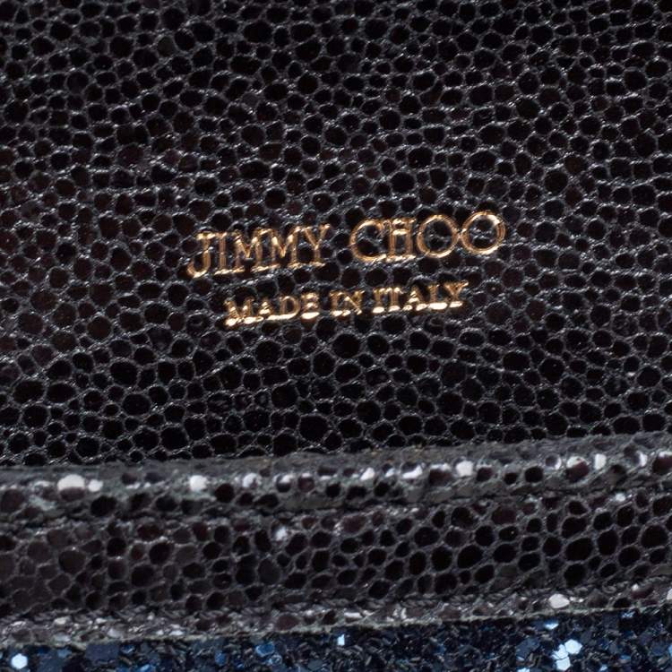 Pre Owned Jimmy Choo Black/ Blue Glitter and Patent Leather Reese Flap Clutch