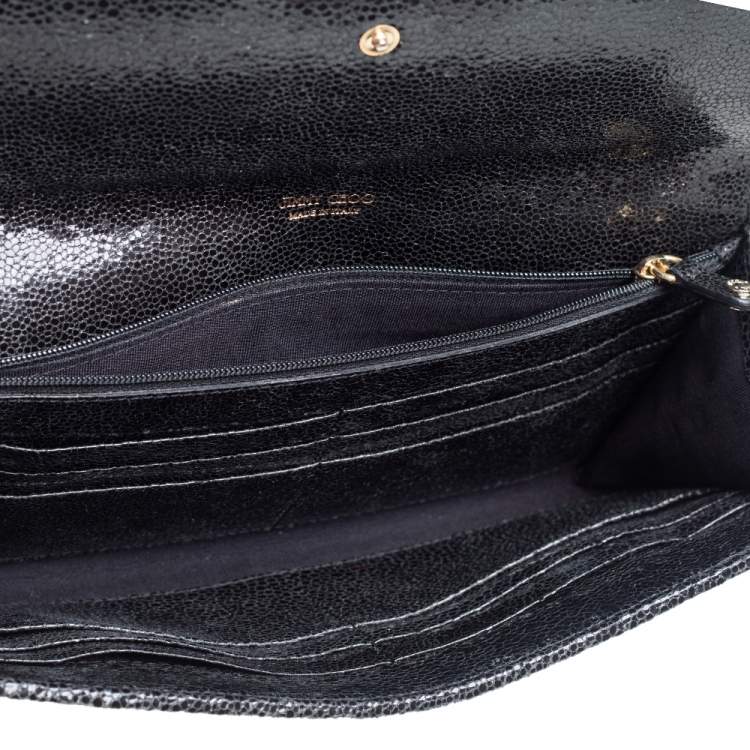 Pre Owned Jimmy Choo Black/ Blue Glitter and Patent Leather Reese Flap Clutch