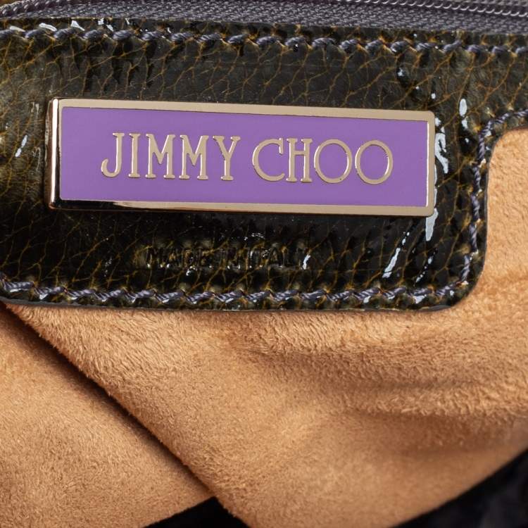 مملوكة مسبقًا Jimmy Choo Dark Green Patent Leather Mave Foldover Clutch