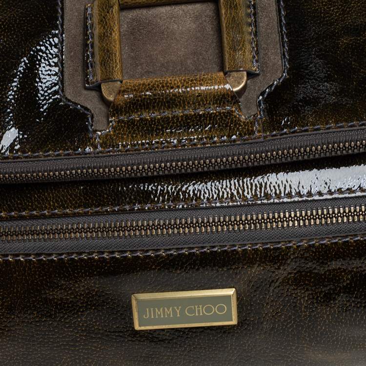 مملوكة مسبقًا Jimmy Choo Dark Green Patent Leather Mave Foldover Clutch