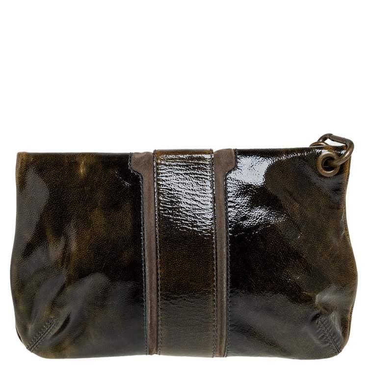 مملوكة مسبقًا Jimmy Choo Dark Green Patent Leather Mave Foldover Clutch